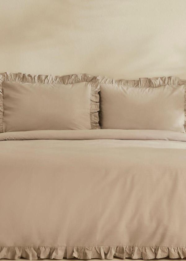 Karaca Home Pure Ruffle %100 Pamuk Çift Kişilik Nevresim Takımı Açık Gri - Image 1