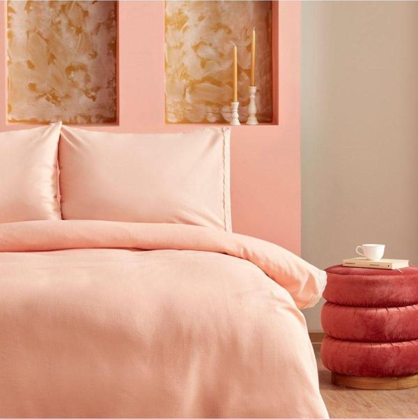 Karaca Home Alia % 100 Pamuk Fistolu Çift Kişilik Pike Takımı Somon - Image 1