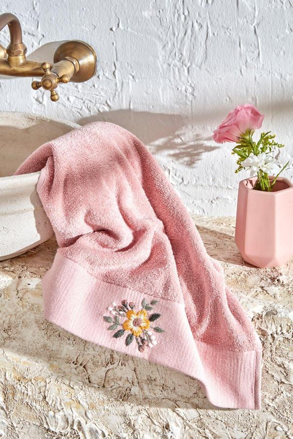 Karaca Home Comfort Touch Nakışlı %100 Pamuk Havlu Pudra 30x50 Cm - Image 1