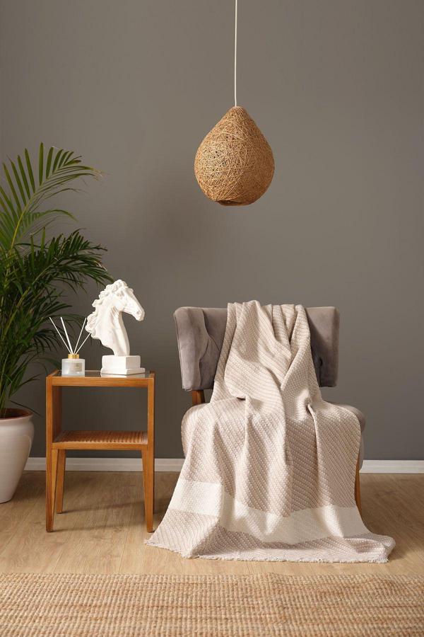 1 Adet Karaca Home Wilma Bej Throw Battaniye 130x170 cm - Image 1