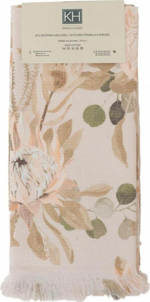 Karaca Home Garden Bej %100 Pamuk Mutfak Havlusu 2li 60x40 cm - Image 1