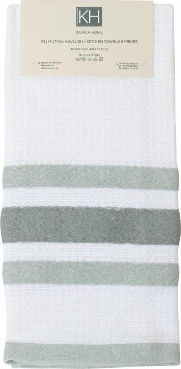 Karaca Home Swiss Yeşil %100 Pamuk Mutfak Havlusu 2'li 60x40 cm - Image 1
