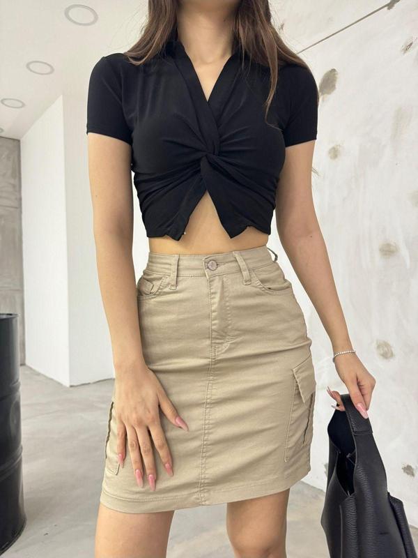 Bikelife Bej Yüksek Bel Kargo Cepli Etek Bej S - Image 1