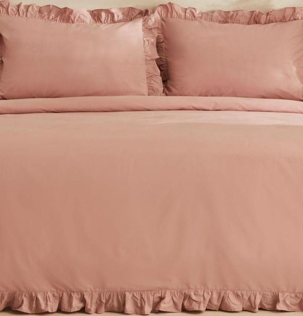 Karaca Home Pure Ruffle %100 Pamuk Çift Kişilik Nevresim Takımı Pudra - Image 1