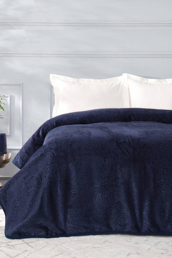 Karaca Home Scala Lacivert Tek Kişilik Embosy Battaniye - Image 1