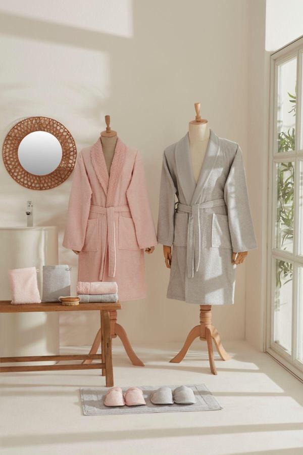 Karaca Home Foster %100 Pamuk 9 Parça Aile Banyo Seti Dantelli Pudra-Gri - Image 1