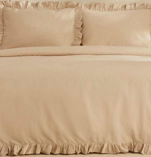 Karaca Home Pure Ruffle %100 Pamuk Çift Kişilik Nevresim Takımı Ekru - Image 1