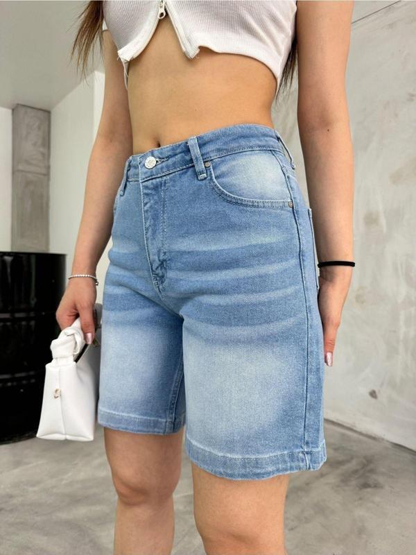 Bikelife Kadın Kar Yıkama Soluk Efektli Yüksek Bel Denim Şort Mavi 34 - Image 1