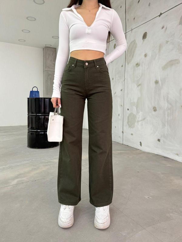 Bikelife Kadın Haki Geniş Paça Palazzo Yüksek Bel Pantolon Haki 34 - Image 1