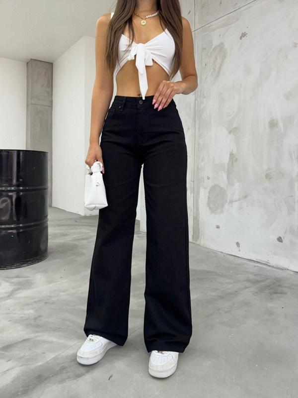 Bikelife Kadın Siyah Yüksek Bel Palazzo Jean Siyah 44 - Image 1