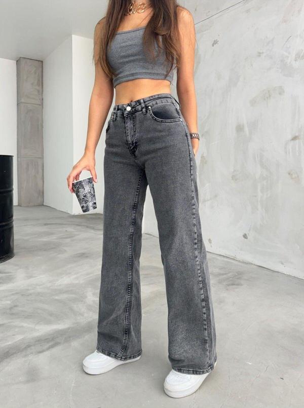 Bikelife Kadın Füme Kar Yıkamalı Yüksek Bel Palazzo Jean Füme 36 - Image 1