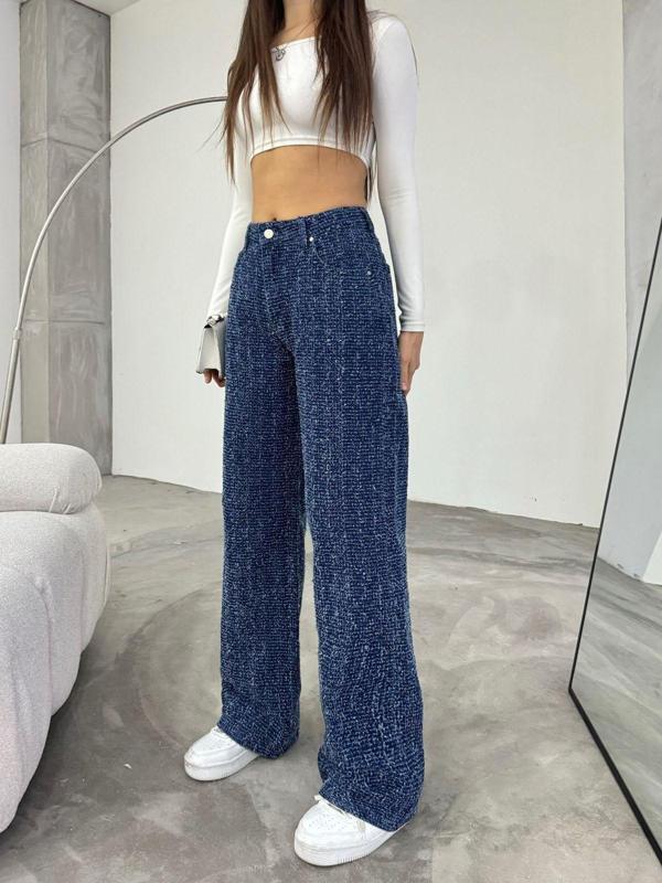 Bikelife Kadın Mavi Punch Detaylı Özel Tasarım Geniş Paça Pantolon Mavi 38 - Image 1