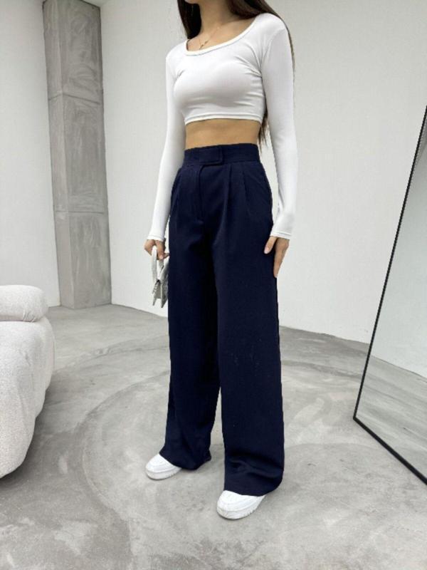 Bikelife Kadın Yüksek Bel Cırt Kapama Palazzo Kumaş Pantolon Lacivert 42 - Image 1