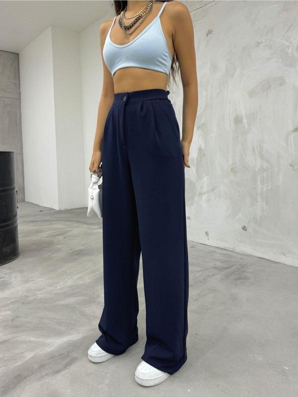 Bikelife Kadın Lacivert Likralı Palazzo Salaş Geniş Paça Pantolon Lacivert XL - Image 1