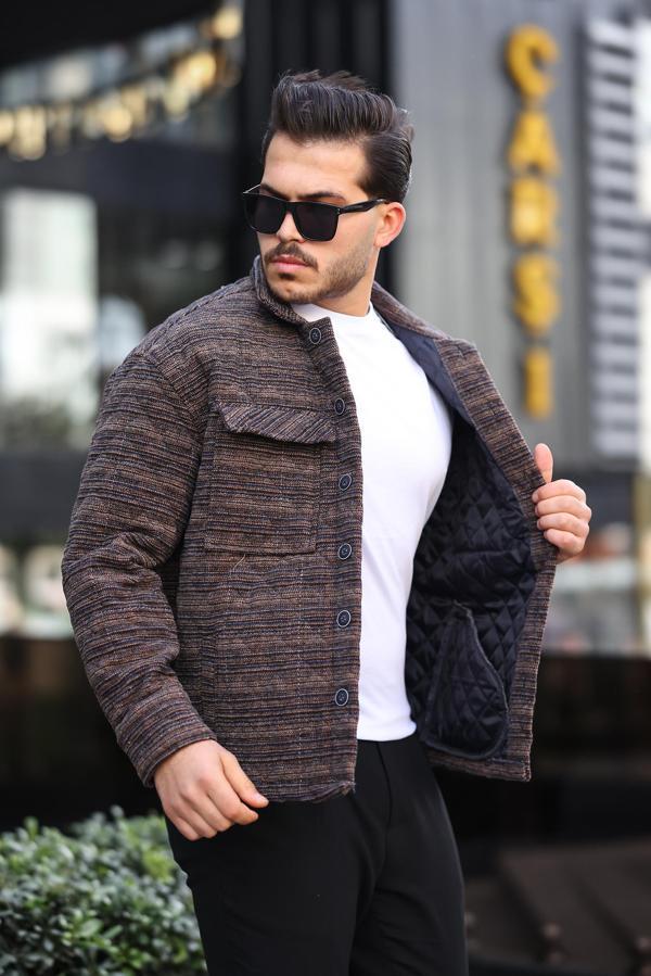 Miron Kahverengi Desenli Kapitone Detaylı Regular Fit Ceket-2456 - Image 1