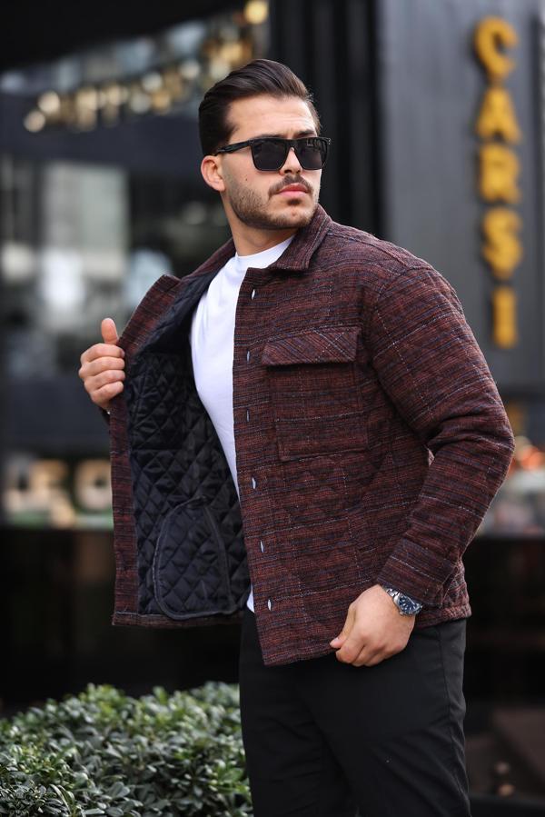 Miron Koyu Kahverengi Desenli Kapitone Detaylı Regular Fit Ceket-2456 - Image 1