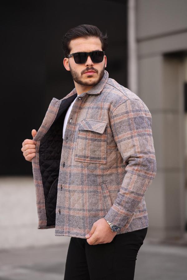 Miron Kiremit Bej Kareli Kapitone Detaylı Regular Fit Ceket-2453 - Image 1