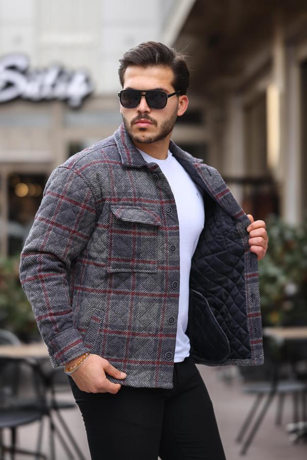 Miron Füme Bordo Kareli Kapitone Detaylı Regular Fit Ceket-2453 - Image 1