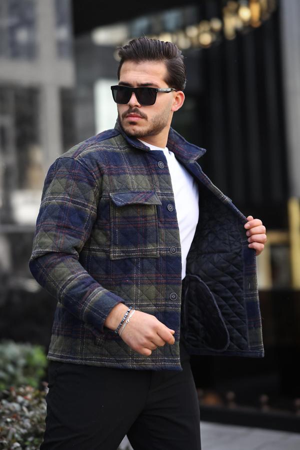 Miron Haki Lacivert Ekose Kapitone Detaylı Regular Fit Ceket-2454 - Image 1