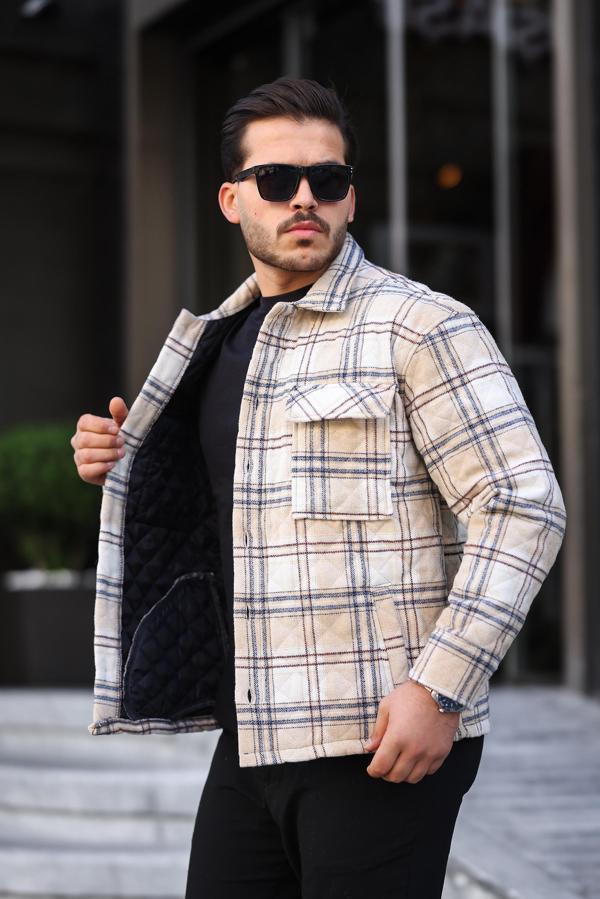 Miron Bej Ekru Ekose Kapitone Detaylı Regular Fit Ceket-2454 - Image 1