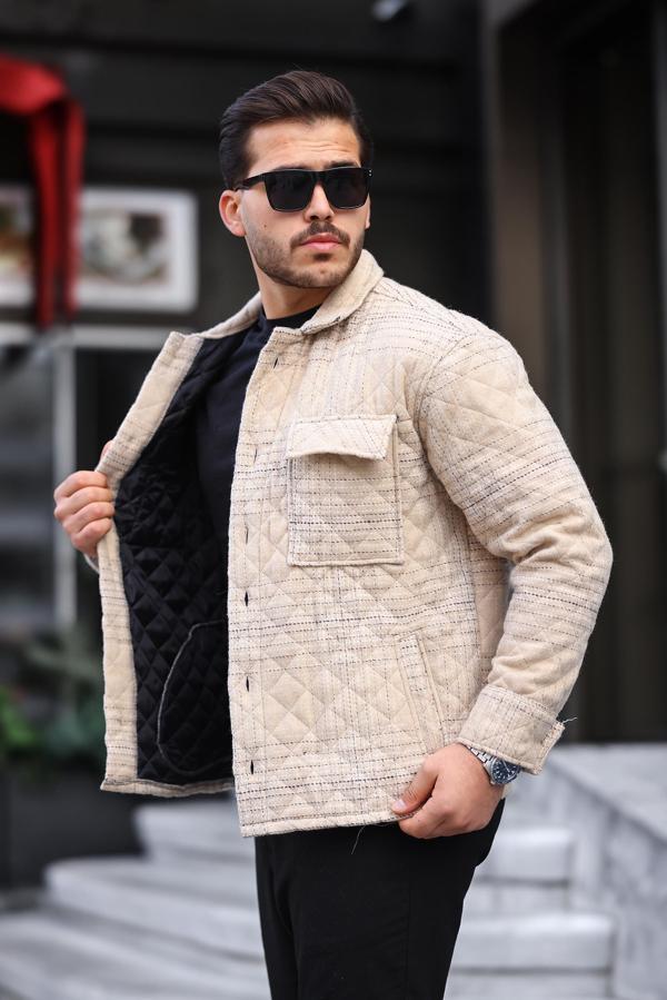 Miron Bej Çizgili Kapitone Detaylı Regular Fit Ceket-2455 - Image 1