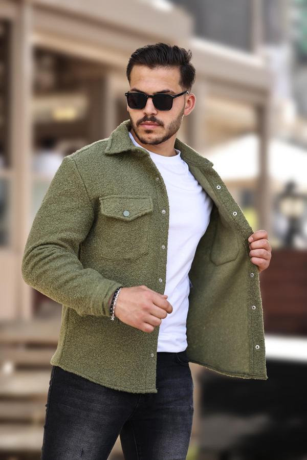 Miron Haki Kıvırcık Dokulu Kumaş Gömlek Yaka Cepli Regular Fit Ceket- 2309 - Image 1