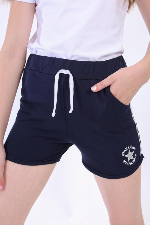 Toontoy Kız Çocuk Yıldız Arma Nakışlı Şort - Image 1