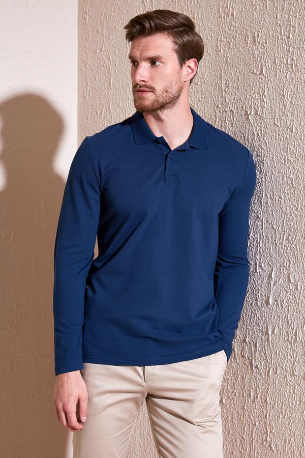 Buratti % 100 Pamuk Slim Fit Polo Yaka Erkek Sweat 5905707 İNDİGO - Image 1