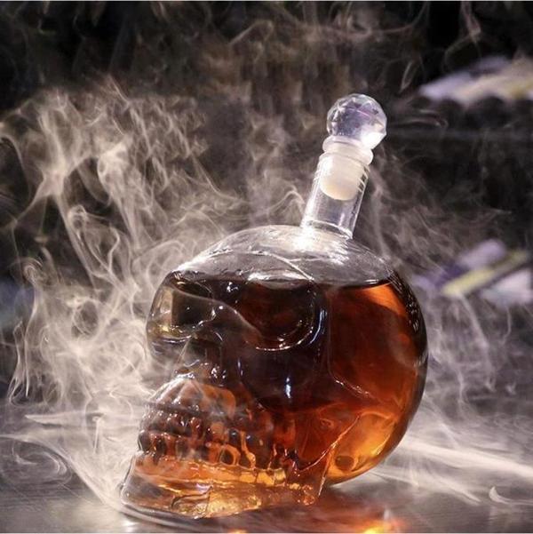 1 Litre Kuru Kafa Cam Şişe Viski Likör Şarap Hediyelik Karaf Kafatası Tasarım Hediye Karafı Şişesi - Image 1