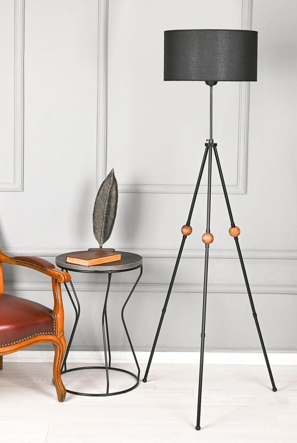 Dede Ahşaplı Tripod Lambader Siyah - Image 1