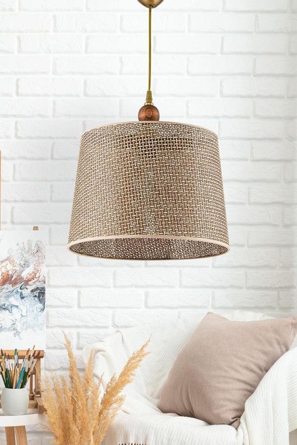 Dede Tekli Mimbre Sarkıt Avize Kahverengi 35x50 cm - Image 1