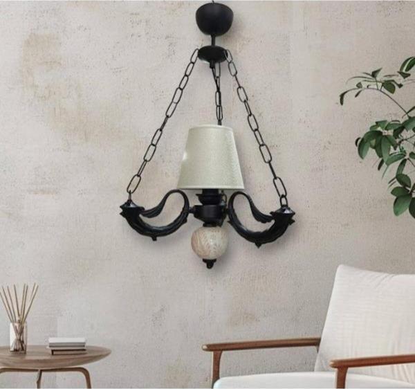 Dede Tekli Riga Avize Zincirli Siyah Krem Çini Krem Şapka 30x60 cm - Image 1