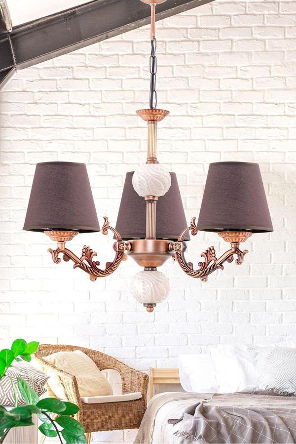 Dede Dekoratif Üç Kollu Zamak Antik Bakır Avize 80x90 cm - Image 1