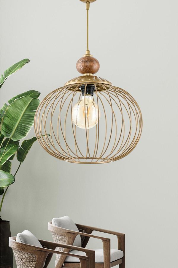 Dede Tekli Tikfa Eskitme Sarkıt Avize Ahşaplı 55x69 cm - Image 1
