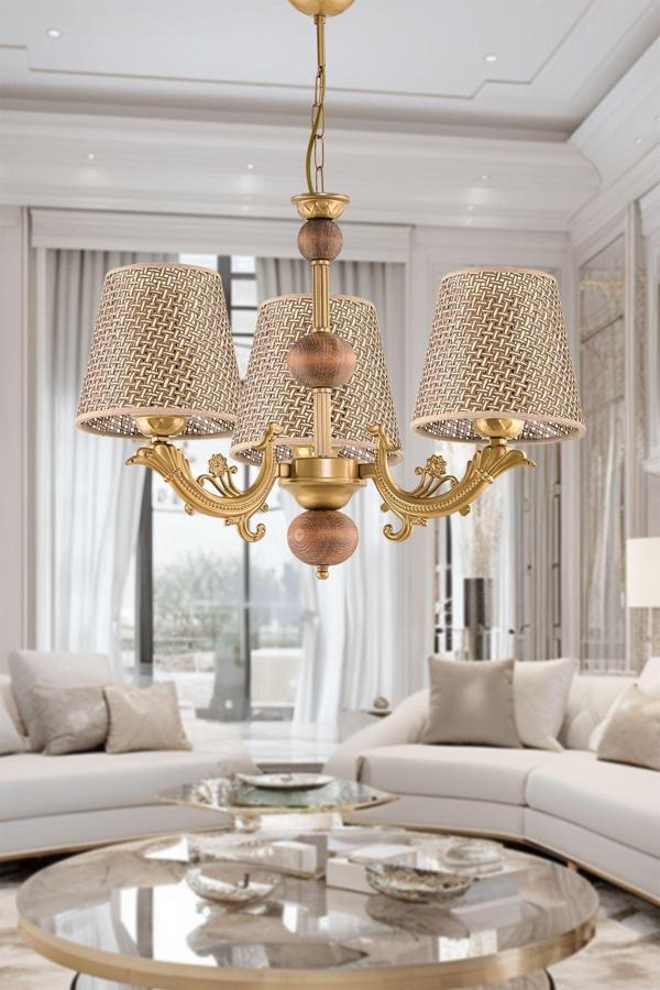 Dede Üç Kollu Eskitme Zamak Metal Avize Kahverengi Rattan Hasır Şapkalı 40x70 cm - Image 1