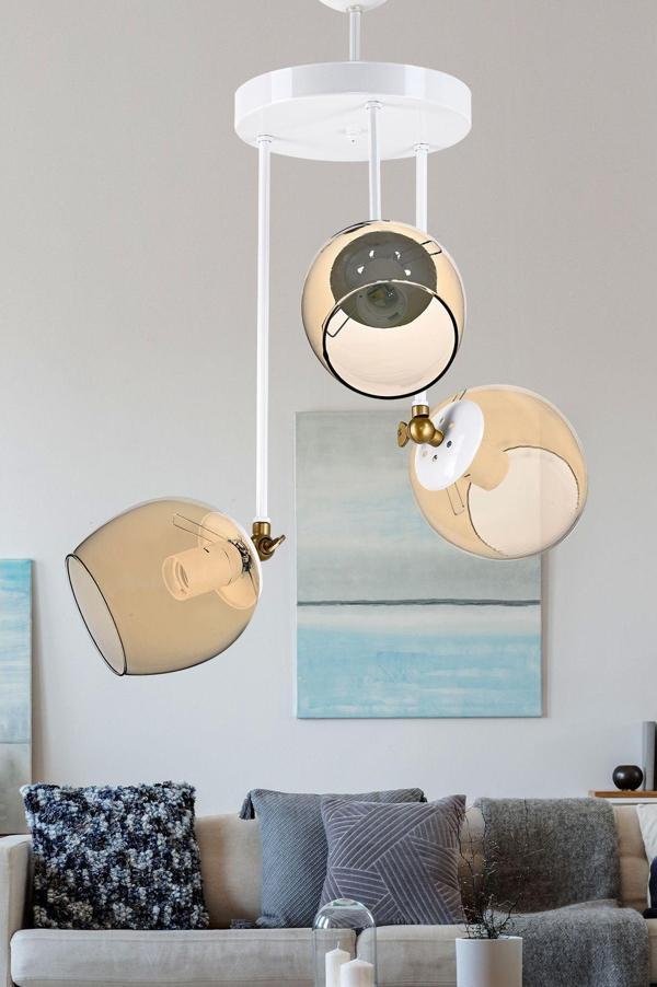 Dede Üçlü Blanco Modern Avize Bal Camlı 29x50 cm - Image 1