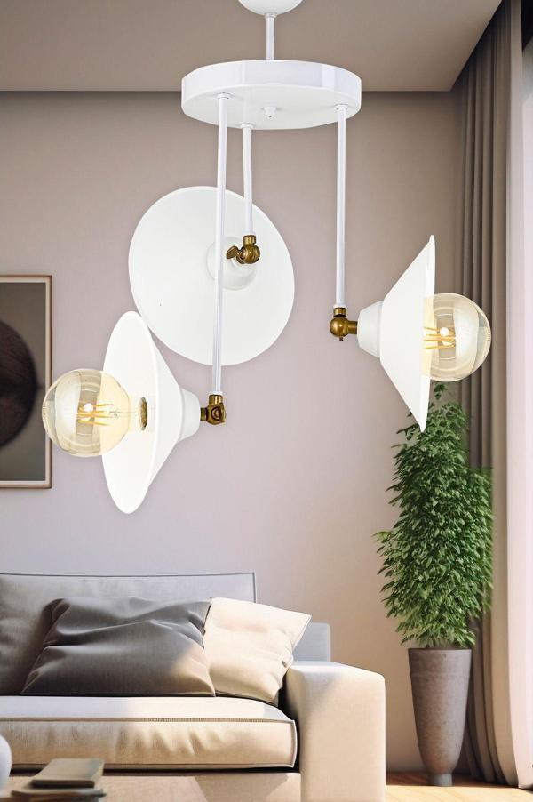 Dede Üçlü Blanco Modern Avize Beyaz Şapkalı 29x50 cm - Image 1