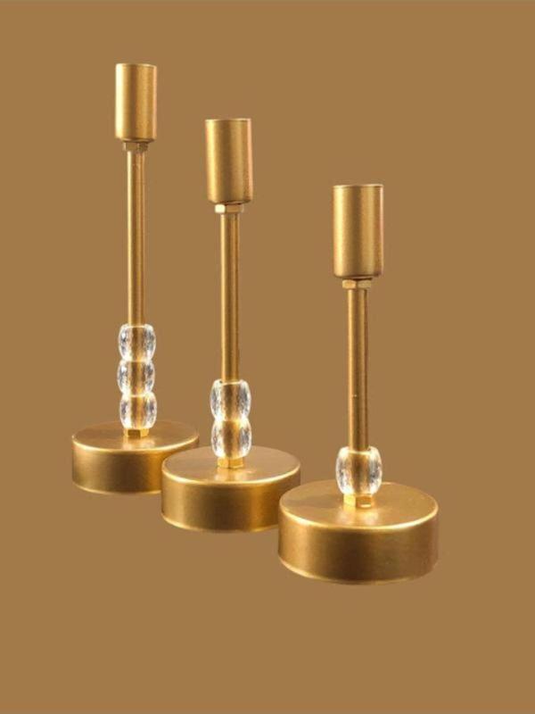 Dede Üçlü Metal Mumluk Gold Boyalı 26 cm - Image 1