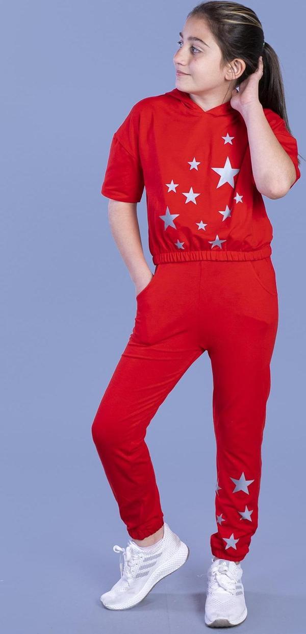 Toontoy Kız Çocuk Reflektörlü Yıldız Baskılı Eşofman Takımı - Image 1