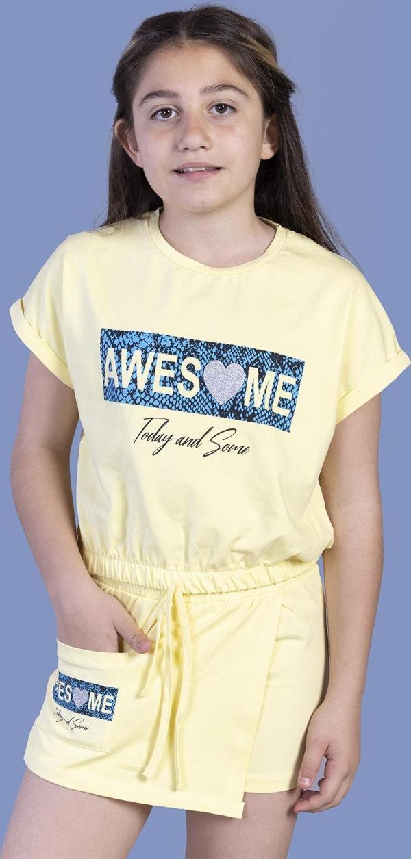 Toontoy Kız Çocuk Awesome Baskılı Şortlu Takım - Image 1