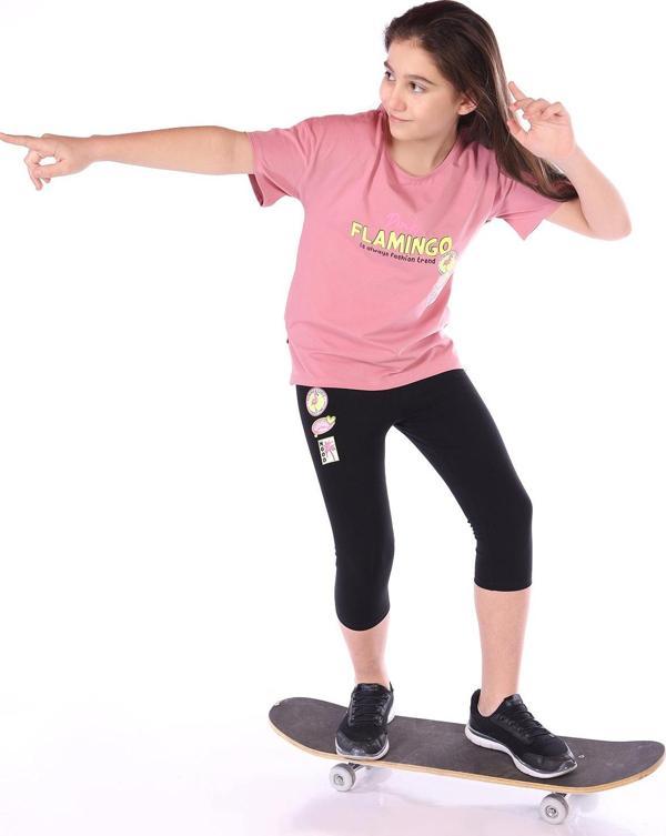 Toontoy Kız Çocuk Pink Flamingo Baskılı Kaprili Takım - Image 1