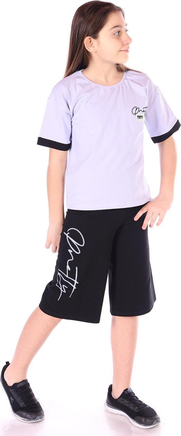 Toontoy Kız Çocuk Pretty Baskılı + Nakışlı Kaprili Takım - Image 1