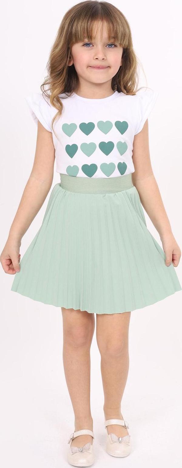 Toontoy Kız Çocuk Kol Fırfır Kalp Baskılı Etekli Takım  - Image 1