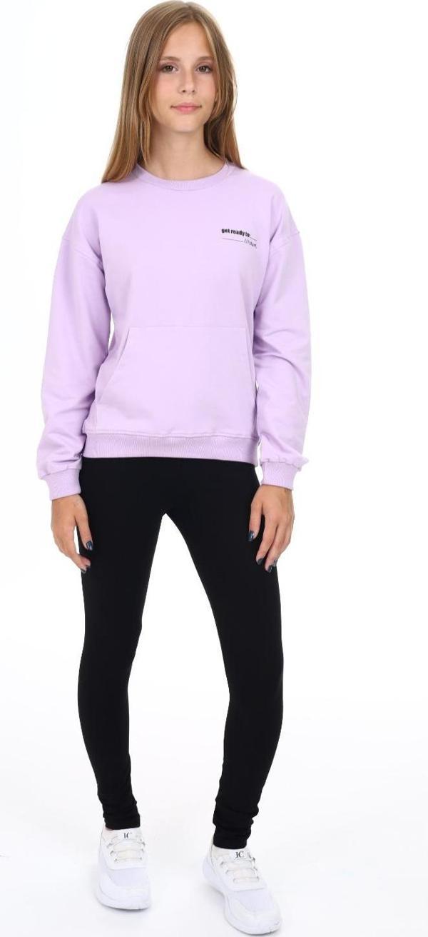 Toontoy Kız Çocuk Kanguru Cepli Göğsü Baskılı Taytlı Takım - Image 1