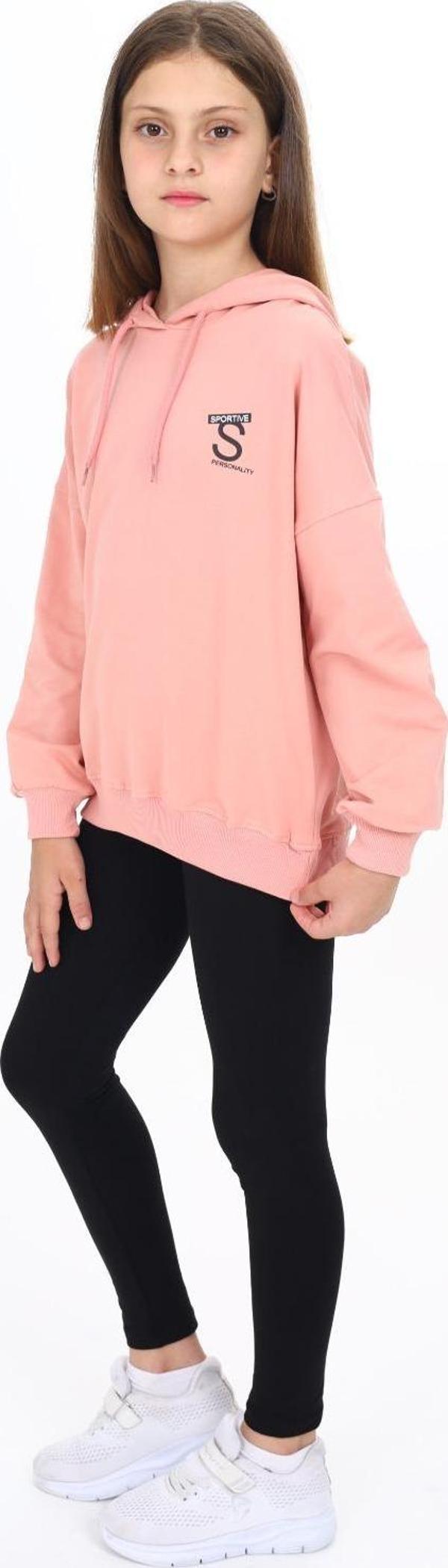 Toontoy Kız Çocuk Kapüşonlu Sportıve S Baskılı Taytlı Takım - Image 1