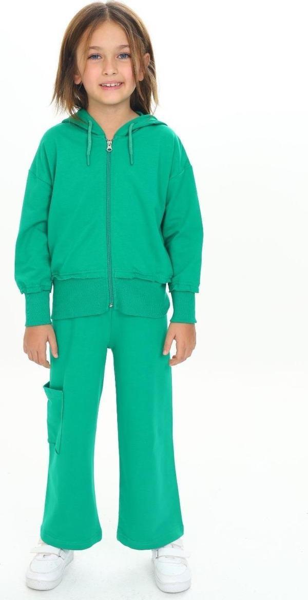 Toontoy Kız Çocuk Kapüşonlu Fermuarlı Fırfır Detaylı Eşofman Takım - Image 1