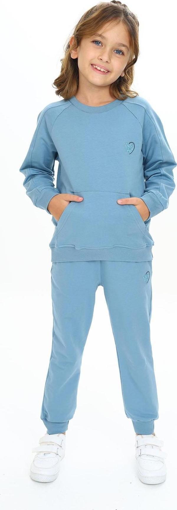 Toontoy Kız Çocuk Reglan Kol Kanguru Cepli Nakışlı Eşofman Takım - Image 1