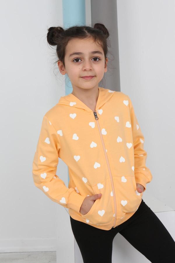 Toontoy Kız Çocuk Komple Kalpli Baskılı Hırka - Image 1