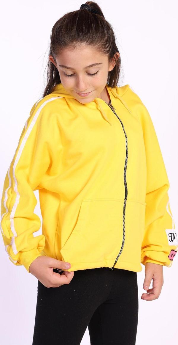 Toontoy Kız Çocuk Kol Üstü Şeritli Armalı Salaş Hırka - Image 1