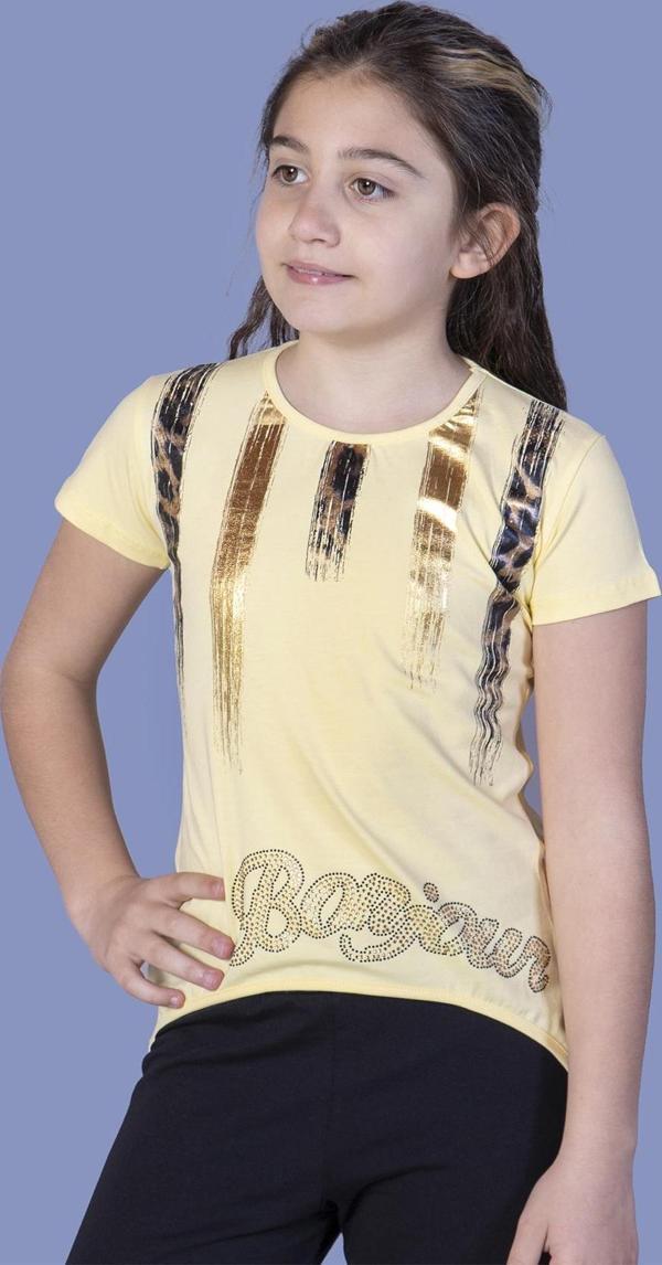Toontoy Kız Çocuk Varak Baskılı Taş İşlemeli Tişört - Image 1